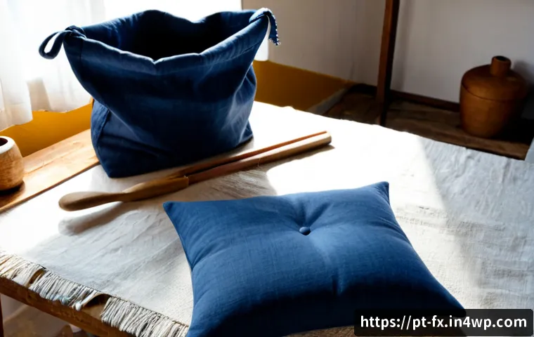 Home 17 전통적인 염색 기법의 현대적 활용 - Photorealistic artisan studio in Portugal, a skilled textile maker using traditional indigo dyeing t...